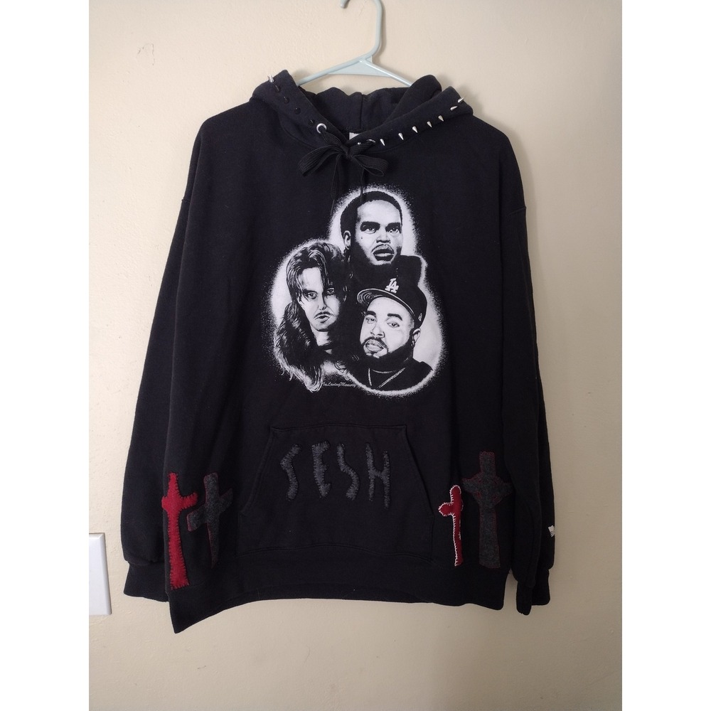 TeamSESH‎ In Loving Memory Tour Custom Spiked Cross Patch Hoodie Black Large